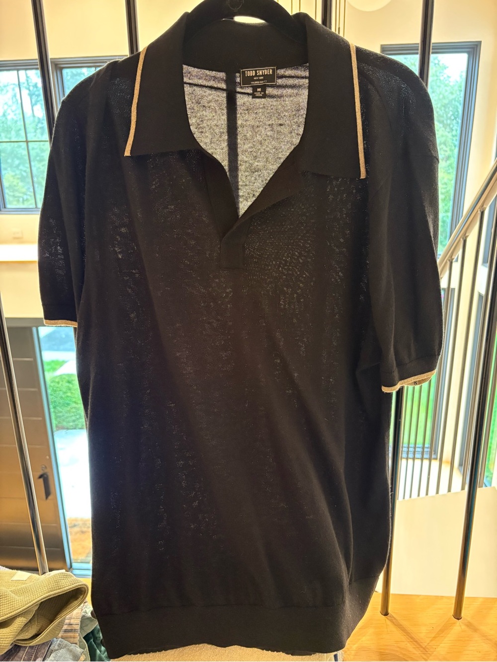 Todd Snyder Black Polo with Gold Contrast Trim